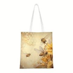 Beige Tote Bag with Bees