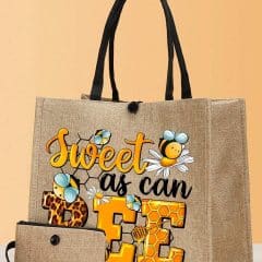 Sweet as can bee jute bag with zipper pouch