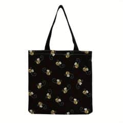 black tote bag with bees