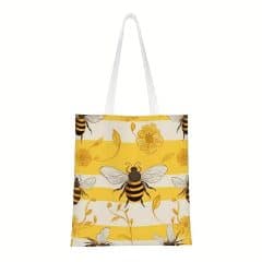 yellow and white tote bee bag