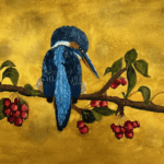 A3 Kingfisher on a Cherry Branch PRINT