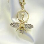 Crystal Bee Keyring - GOLD AND WHITE RHINESTONE