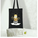 Cute Bee On Black Tote Bag