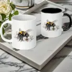 11oz Ceramic Bee Mug with White Flower Design