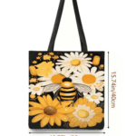 Black Tote Bag with Bee & Flowers