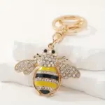 Large Golden Bee Keyring with White Rhinestones - Image 2