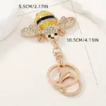 Large Golden Bee Keyring with White Rhinestones