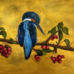 7" x 5" Kingfisher on a Cherry Branch GREETINGS CARD